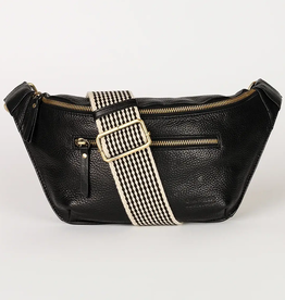 The Desiree Bum Bag ­in Black Soft Grain Leather w/ Checkered & Black Leather Straps
