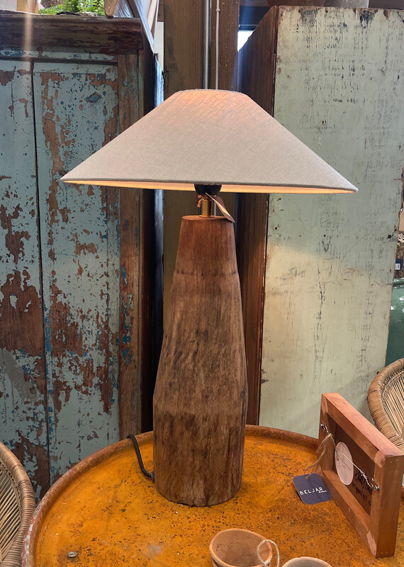 Reclaimed Wood Table Lamp w/ Jute Shade & Swivel Neck, with curated lamp shade