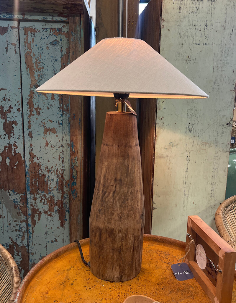 Reclaimed Wood Table Lamp w/ Jute Shade & Swivel Neck, with curated lamp shade