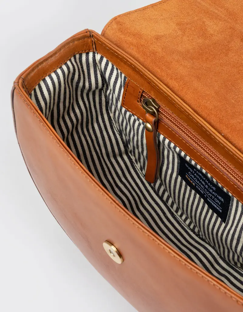 Desiree Classic Leather Crossbody Clutch in Cognac with both Adjustable Strap and Webbing Strap