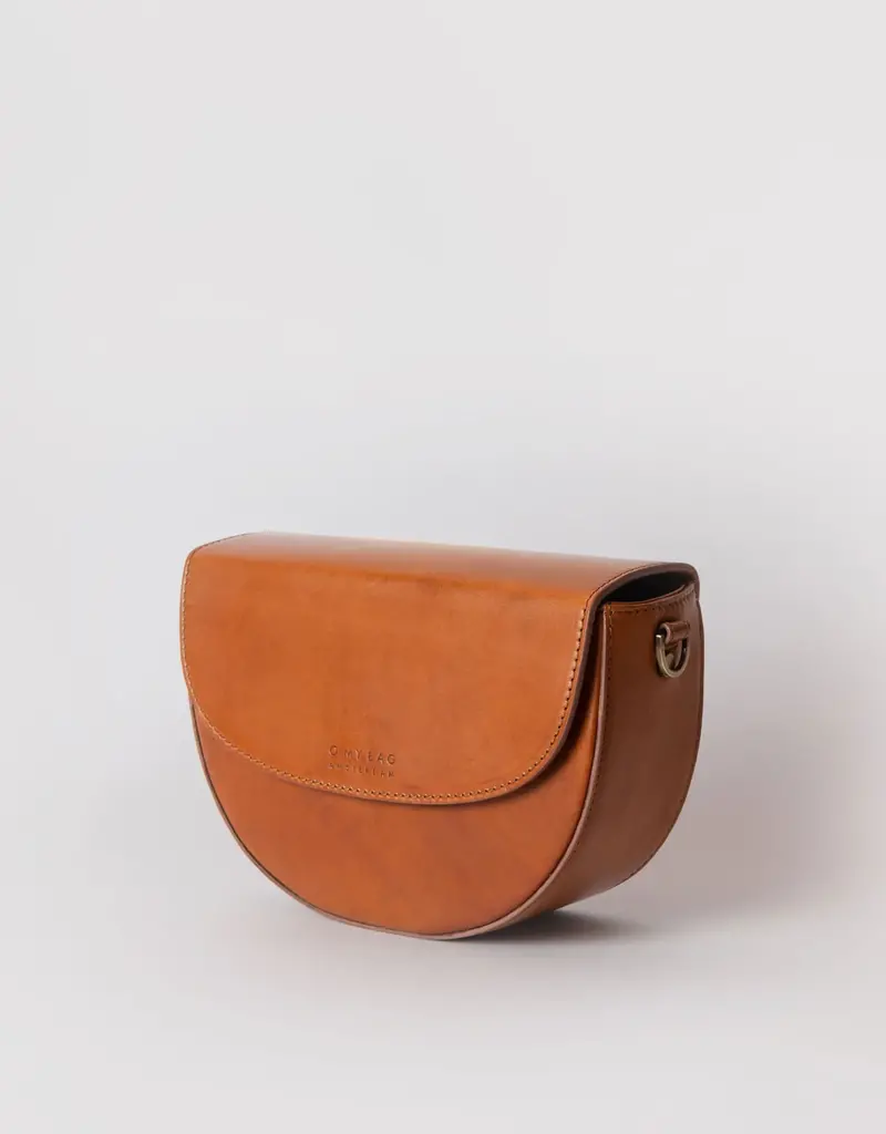 Desiree Classic Leather Crossbody Clutch in Cognac with both Adjustable Strap and Webbing Strap