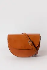 Desiree Classic Leather Crossbody Clutch in Cognac with both Adjustable Strap and Webbing Strap