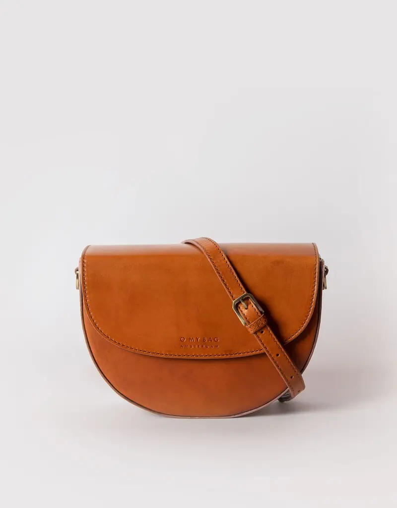 Desiree Classic Leather Crossbody Clutch in Cognac with both Adjustable Strap and Webbing Strap