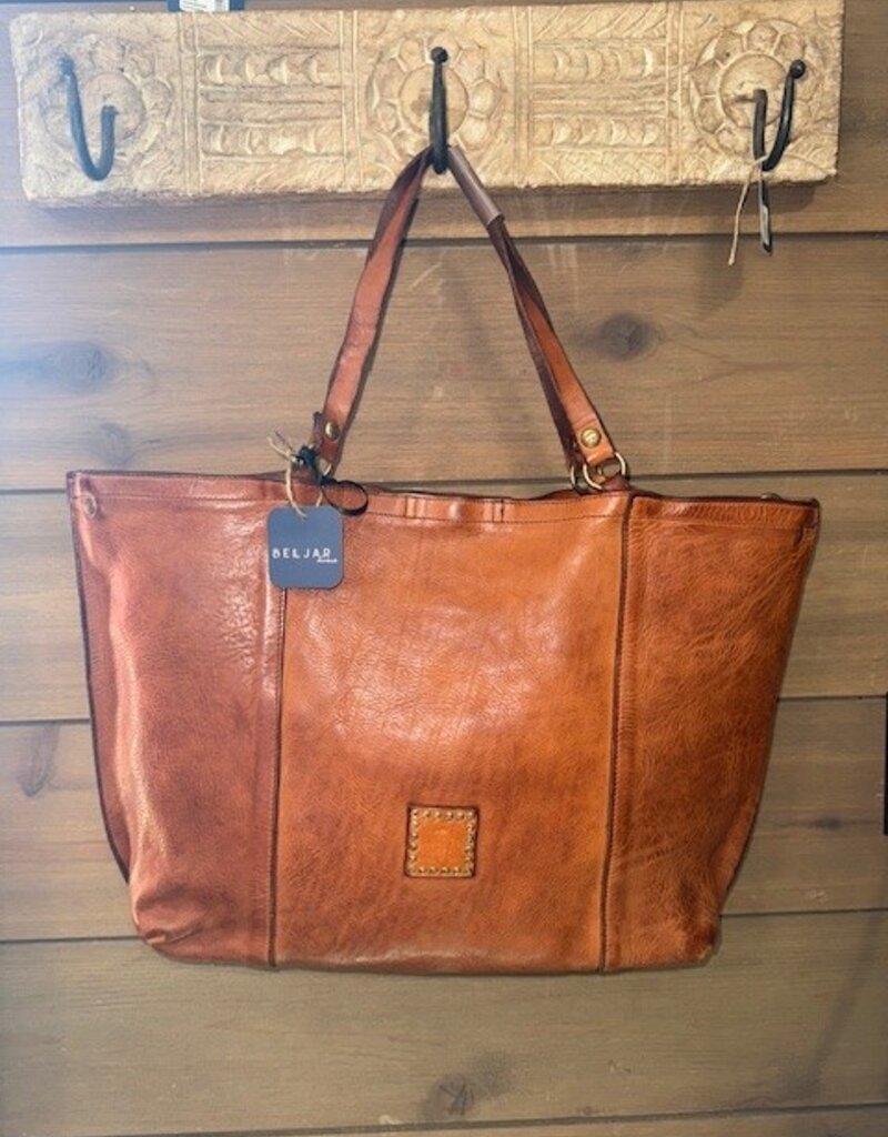 Handmade Leather Italian Market Bag in Cognac - Large
