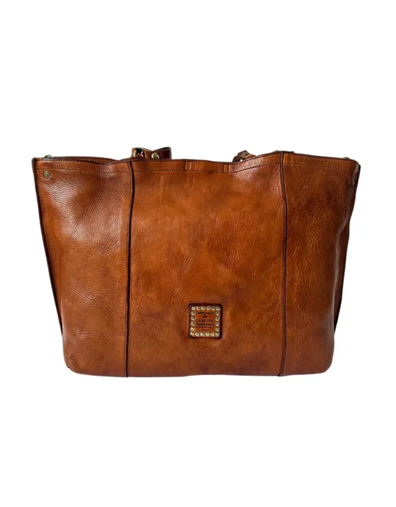 Handmade Leather Italian Market Bag in Cognac - Large