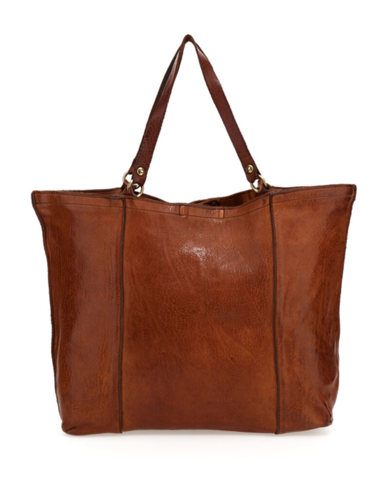 Handmade Leather Italian Market Bag in Cognac - Large