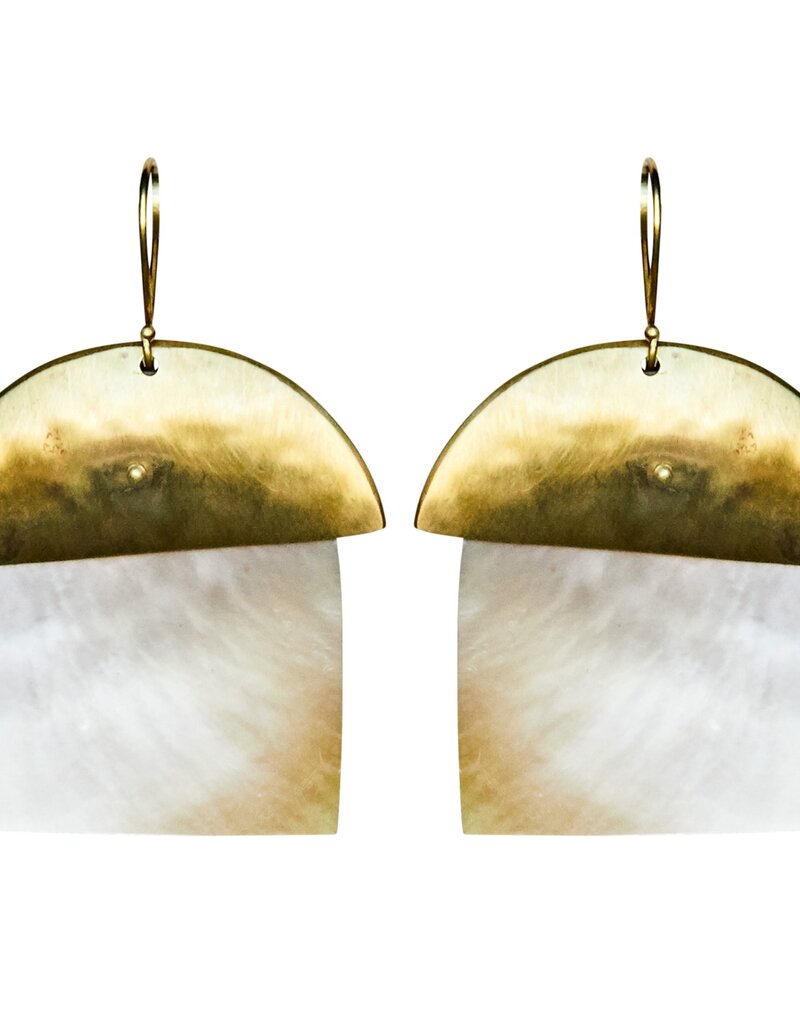 Zia Earring, Brass, Mother of Pearl - Light
