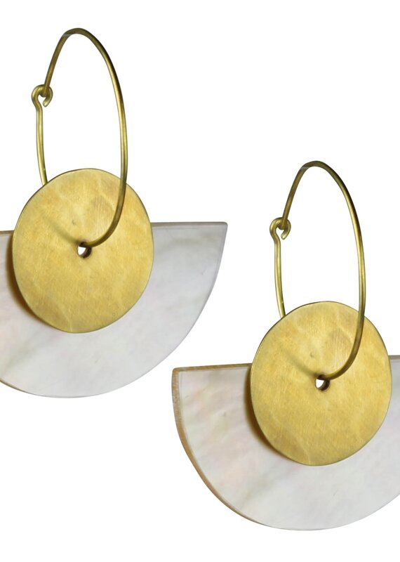 Beldi Earring, Crescent MOP & Round Brass