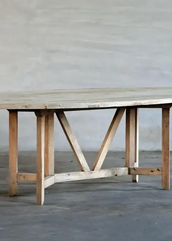 96" x 48" Salvaged Pine French Farm Table (Elliptical Oval)