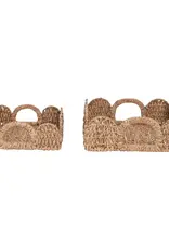 Decorative Braided Bankuan Trays w/ Handles & Scalloped Edge, Set of 2