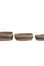 Hand-Woven Seagrass Baskets with Stripes Black - Small