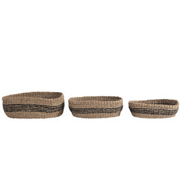 Hand-Woven Seagrass Baskets with Stripes Black - Small