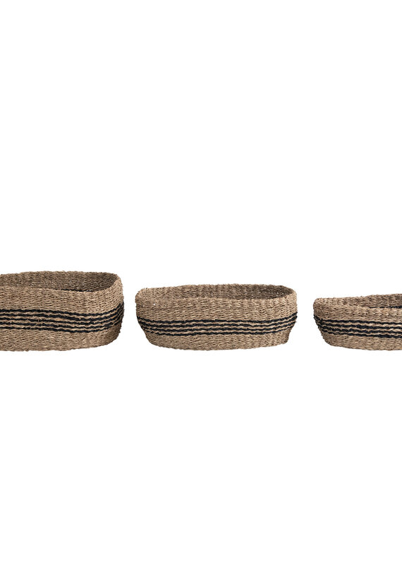 Hand-Woven Seagrass Baskets with Stripes Black - Small