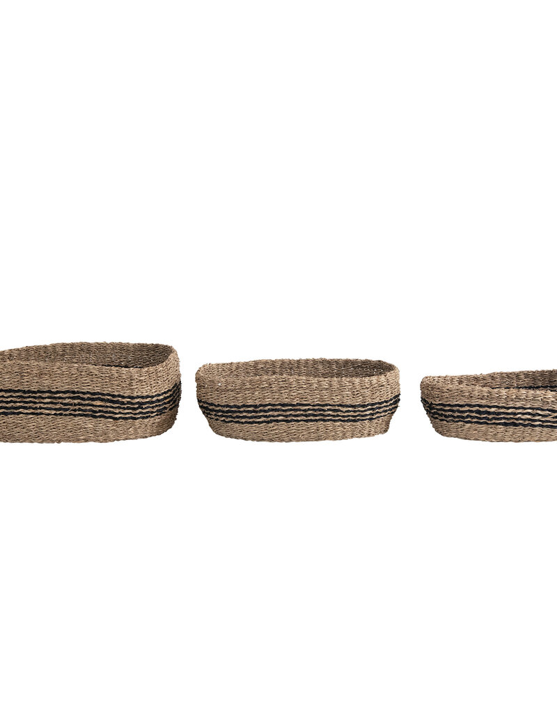 Hand-Woven Seagrass Baskets with Stripes Black - Small