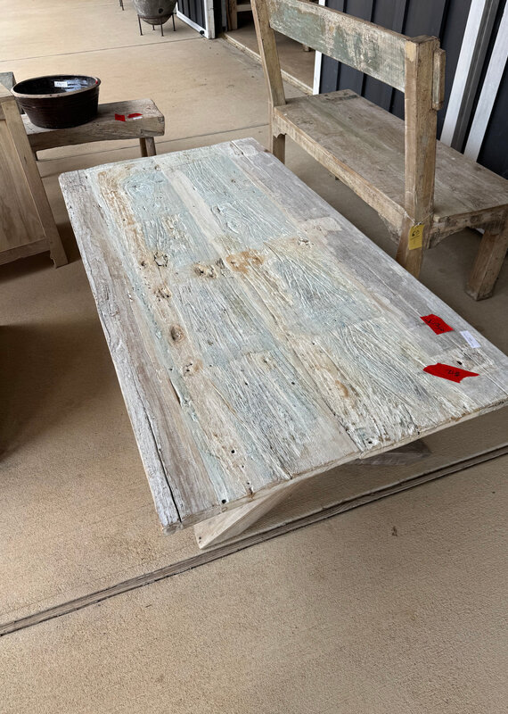 69 x 36 x 17 Vintage "X" Leg Barnwood Plank Coffee Table - RT 6/25