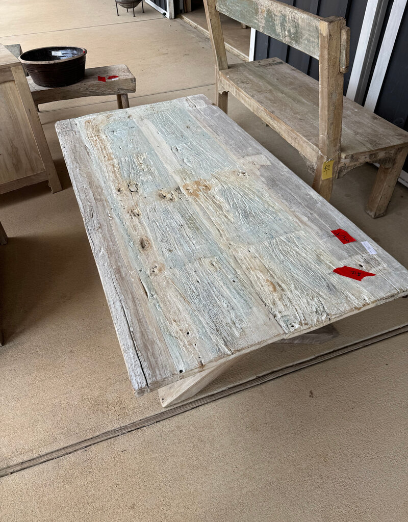 69 x 36 x 17 Vintage "X" Leg Barnwood Plank Coffee Table - RT 6/25