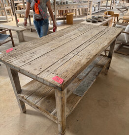 72 x 35 x 36 Vintage Teak Prep Kitchen Island w Staging Shelf - RT 6/25