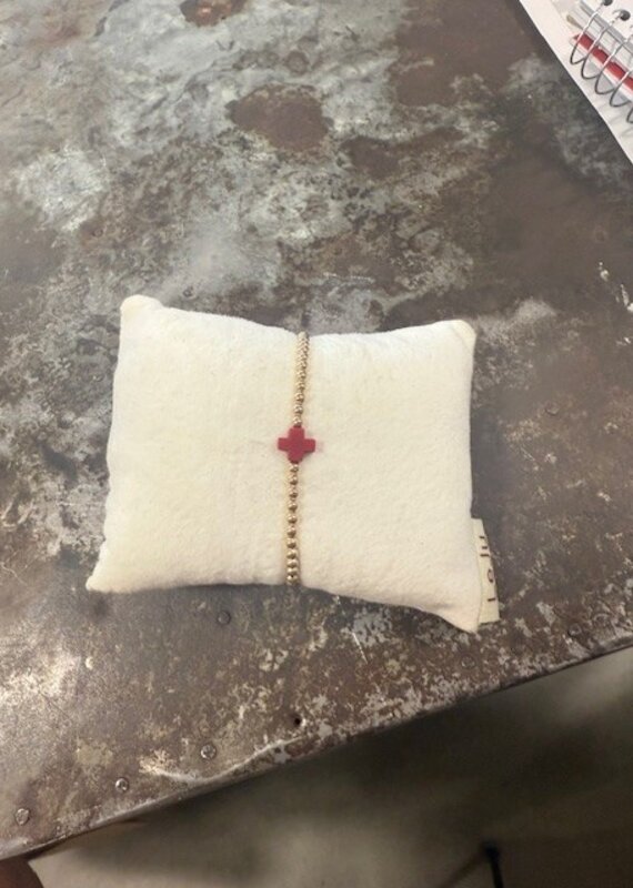 3 mm Gold-filled Bead w Red Cross Bracelet