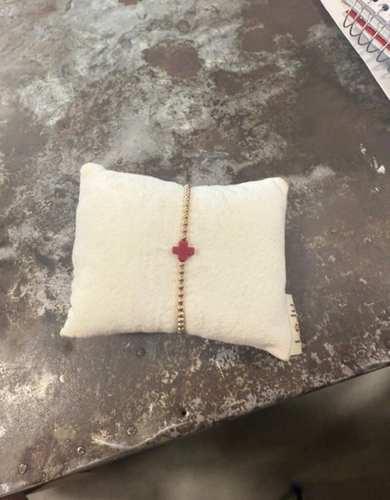 3 mm Gold-filled Bead w Red Cross Bracelet