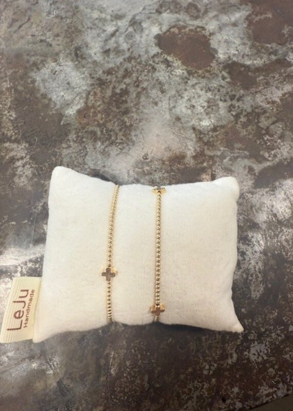 2 mm Gold-filled Bead w 3 Gold-filled Cross Bracelet