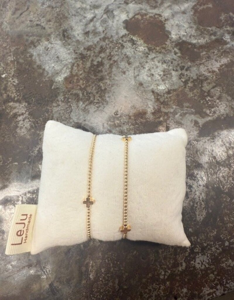 2 mm Gold-filled Bead w 3 Gold-filled Cross Bracelet