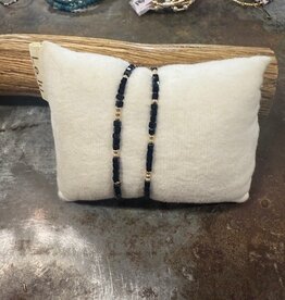 Black Zircon Bracelet w 2mm Gold-filled Bead Bracelet