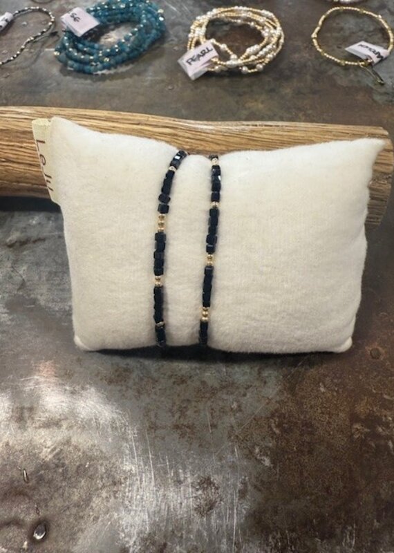 Black Zircon Bracelet w 2mm Gold-filled Bead Bracelet