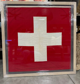 Framed Vintage Swiss Military Flag of Nautical Wool - 42" x 42"  w/frame