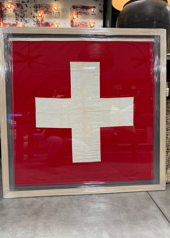 Framed Vintage Swiss Military Flag of Nautical Wool - 42" x 42"  w/frame