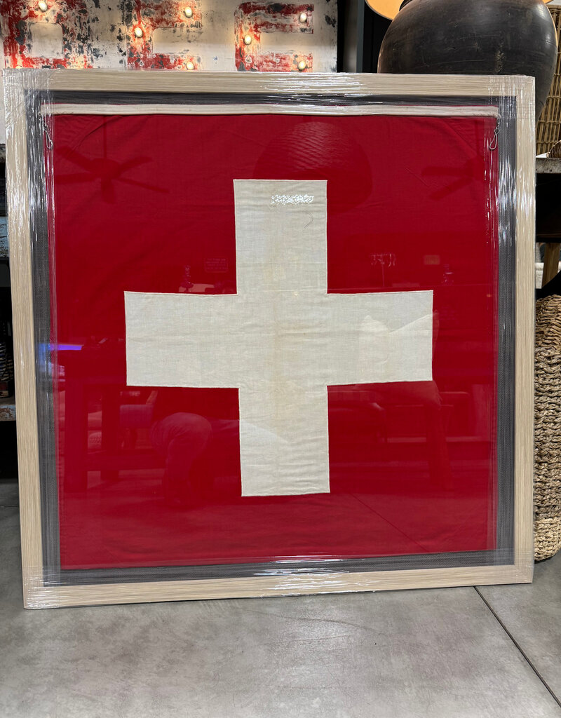 Framed Vintage Swiss Military Flag of Nautical Wool - 42" x 42"  w/frame