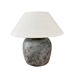 Rustic Vintage Sandstone Table Lamp with Beige Lamp Shade  - 21H x 9C