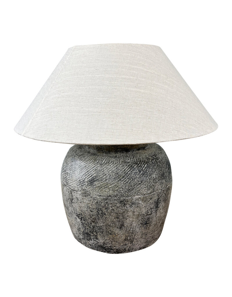 Rustic Vintage Sandstone Table Lamp with Beige Lamp Shade  - 21H x 9C