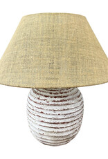 Distressed White Terra Cota Lamp with Jute Shade - 20H x 10C