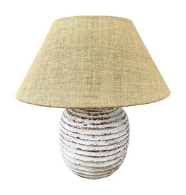 Distressed White Terra Cota Lamp with Jute Shade - 20H x 10C