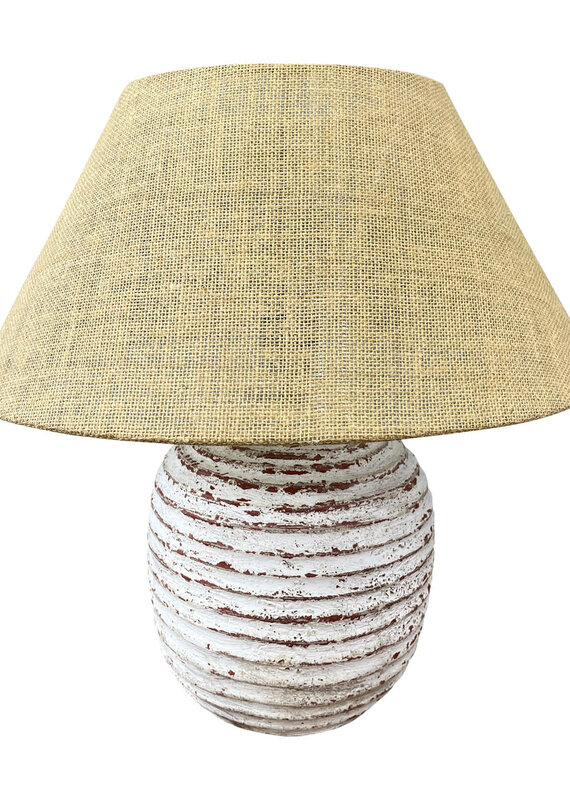 Distressed White Terra Cota Lamp with Jute Shade - 20H x 10C