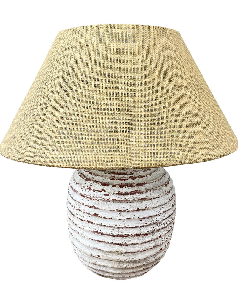 Distressed White Terra Cota Lamp with Jute Shade - 20H x 10C