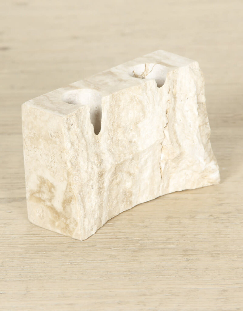 Rough Hewn  Travertine Rock 2 Candle Holder - 4.7 x 1.4 x 3H