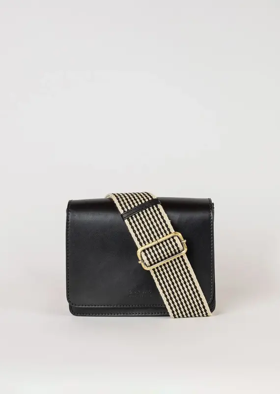 Midway Mini Clutch / Black Classic Leather / Checkered & Leather Strap