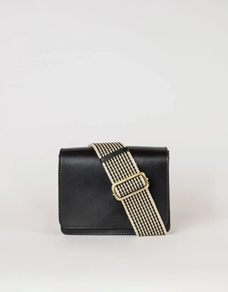 Midway Mini Clutch / Black Classic Leather / Checkered & Leather Strap