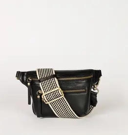 Des Mini Bum Bag in Black Stromboli Leather - Checkered Strap