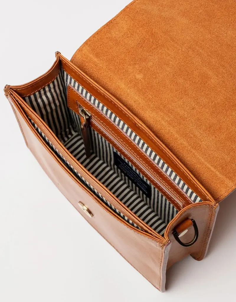 Midway Mini Clutch / Cognac Classic Leather / Checkered & Leather Strap