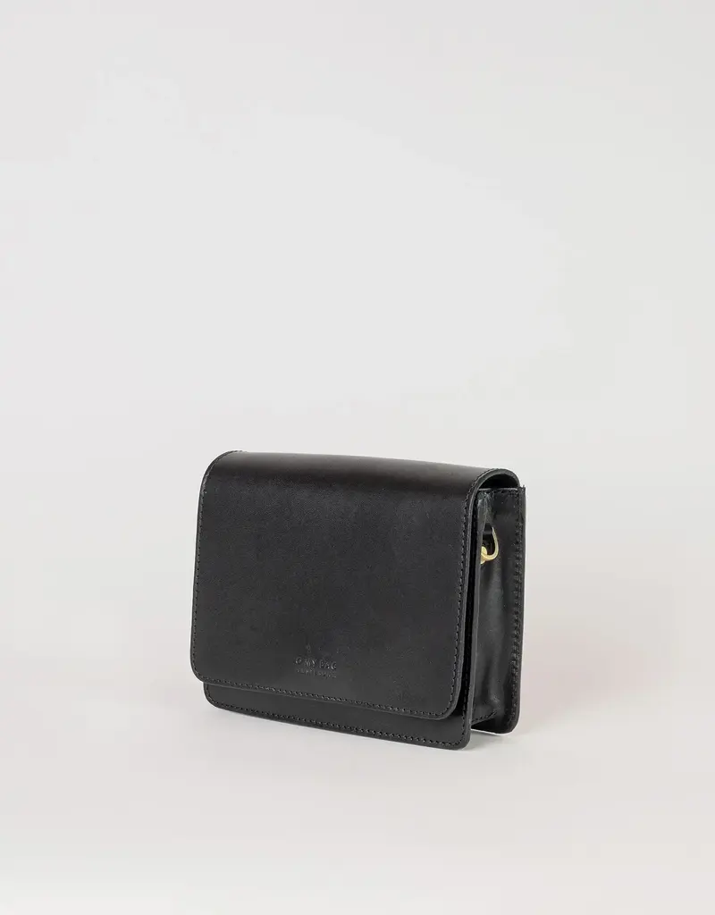 Midway Mini Clutch / Black Classic Leather / Checkered & Leather Strap