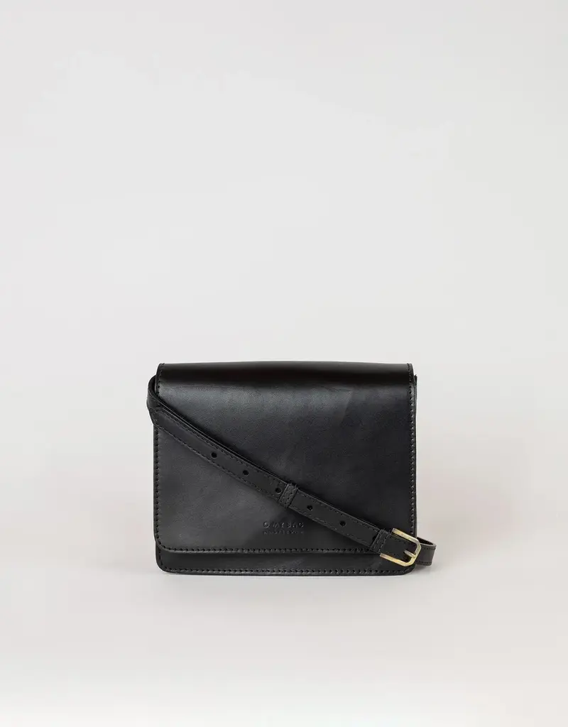 Midway Mini Clutch / Black Classic Leather / Checkered & Leather Strap