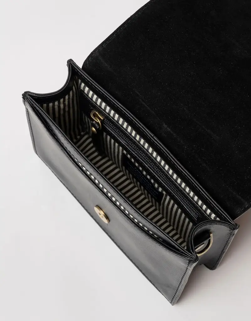 Midway Mini Clutch / Black Classic Leather / Checkered & Leather Strap