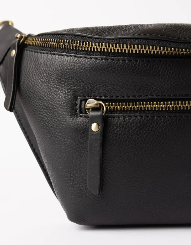 The Desiree Bum Bag ­in Black Soft Grain Leather w/ Checkered & Black Leather Straps