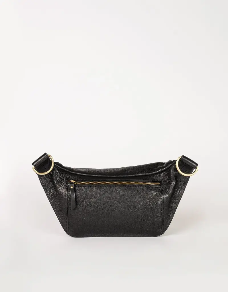 The Desiree Bum Bag ­in Black Soft Grain Leather w/ Checkered & Black Leather Straps