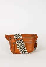 Des Mini Bum Bag in Cognac Stromboli Leather - Checkered Strap