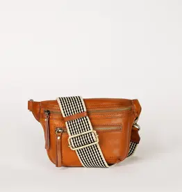 Des Mini Bum Bag in Cognac Stromboli Leather - Checkered Strap