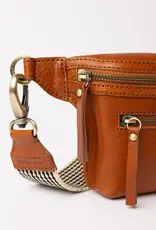 Des Mini Bum Bag in Cognac Stromboli Leather - Checkered Strap