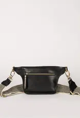 Des Mini Bum Bag in Black Stromboli Leather - Checkered Strap